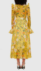 Eder Yellow Floral Ruffle Midi Dress