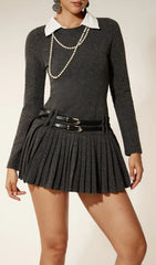 Chic Einstein Collar Pleated Knit Mini Dress