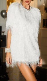 Celena Dazzling White Pearl Fringe Mini Dress