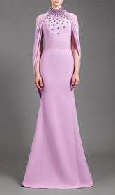 Lavender Rhinestone Cape Gown