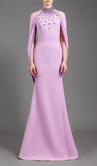 Lavender Rhinestone Cape Gown