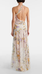 Femi Enchanting Floral One-Shoulder Ruffle Maxi Dress