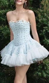 Jaylynn Blue Floral Corset Mini Dress