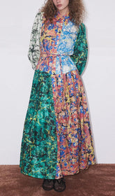 Caleigh Chic Multi-Marbled Print Long Sleeve Maxi Dress