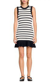 Chic Striped Knit Mini Dress with Ruffled Hem