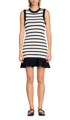 Chic Striped Knit Mini Dress with Ruffled Hem