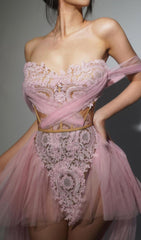 Fiachra Dramatic Black Lace Corset Mesh Maxi Gown