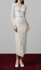 Gaia V-Neck Lace Midi Sheath Dress