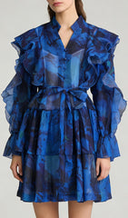 Kabibe Bold Red Floral Ruffle Mini Dress