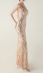 Ikra Glamour Halter Sequin High Slit Maxi Dress