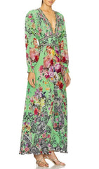 Porcelain Dream Green Floral Maxi Dress