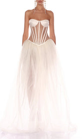 Baya Ethereal White Strapless Corset Maxi Gown