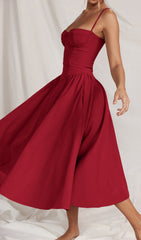 Dextra Radiant Red Strappy Bustier A-Line Midi Dress