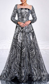 Charae Glamorous Silver Sequin Long Sleeve Maxi Gown