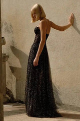 Glamorous Black Sparkle Tulle Corset Maxi Dress