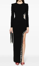 Gerasim Glam Black Sequin Cut-Out Long Sleeve Maxi Dress
