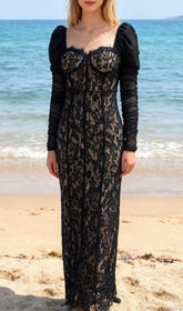 Jordane Black Lace Long Sleeve Maxi Dress