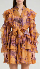 Kabibe Bold Red Floral Ruffle Mini Dress