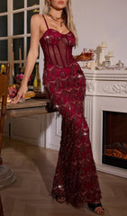 Showstopping Red Sequin Fringe Maxi Dress
