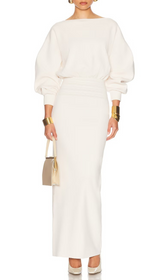 Honoria Elegant White Long Sleeve Maxi Dress