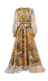 Feryal Golden Hues Abstract Print Maxi Dress