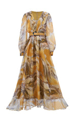 Feryal Golden Hues Abstract Print Maxi Dress