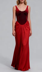 Jette Red Velvet Draped Maxi Gown