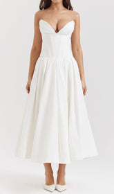 Devani White Strapless Corset Midi Dress