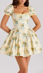 Charming Fantasia Floral Square Neck Mini Dress