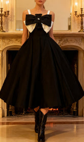 Isleen Elegant Strappy Bow Midi Dress