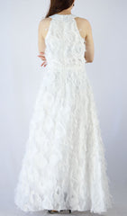 Devana Ethereal White Feather Halter Maxi Dress