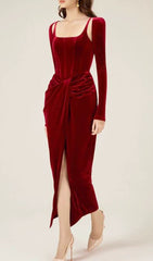 Grisel Timeless Allure Red Velvet Corset Midi Dress