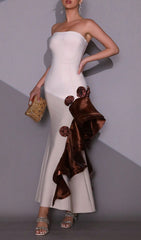 Hadria Luxe Strapless Bandage Maxi Gown with Embellished Satin Cascade