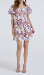 Fiducia Dreamy Floral Embroidered Puff Sleeve Mini Dress