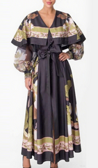 Helena Enchanting Floral Print Cape Maxi Dress for Women