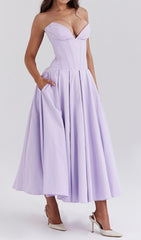 Devani Lavender Strapless Corset Midi Dress