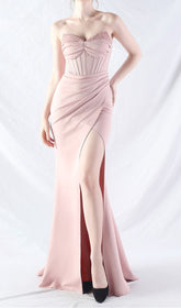 Chizue Pink Strapless Corset Maxi Dress with High Slit