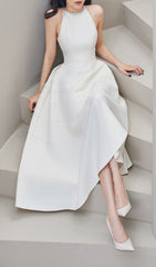 Freja White Diamante Halter Midi Dress