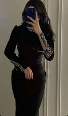 Glamorous Bridie Black Crystal Embellished Long Sleeve Midi Dress