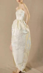 Elegant Brygida Ivory Floral Jacquard Strapless Maxi Dress