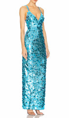 Hannah Dazzling Blue Sequin V-Neck Maxi Dress