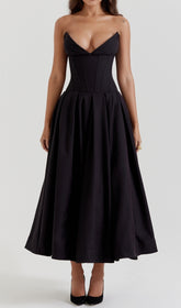 Devani Chic Black Strapless Corset Midi Dress