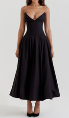 Devani Chic Black Strapless Corset Midi Dress