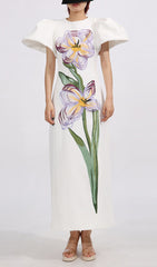 Eadoin Artistic Floral Embroidered Puff Sleeve Maxi Dress