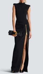 Jendayi Black Zipper Slit Maxi Dress