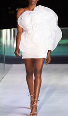 Sculptural Floral One-Shoulder Mini Dress