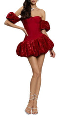 Dalinda Glamorous Red Velvet Off-Shoulder Corset Mini Dress