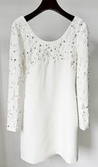 Ebe White Embellished Long Sleeve Mini Dress