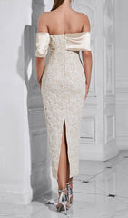 Cira Elegant Off-Shoulder Jacquard Midi Dress
