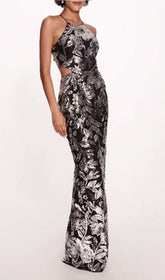 Glamorous Gabe Sequin Floral Halter Cut-Out Backless Maxi Dress